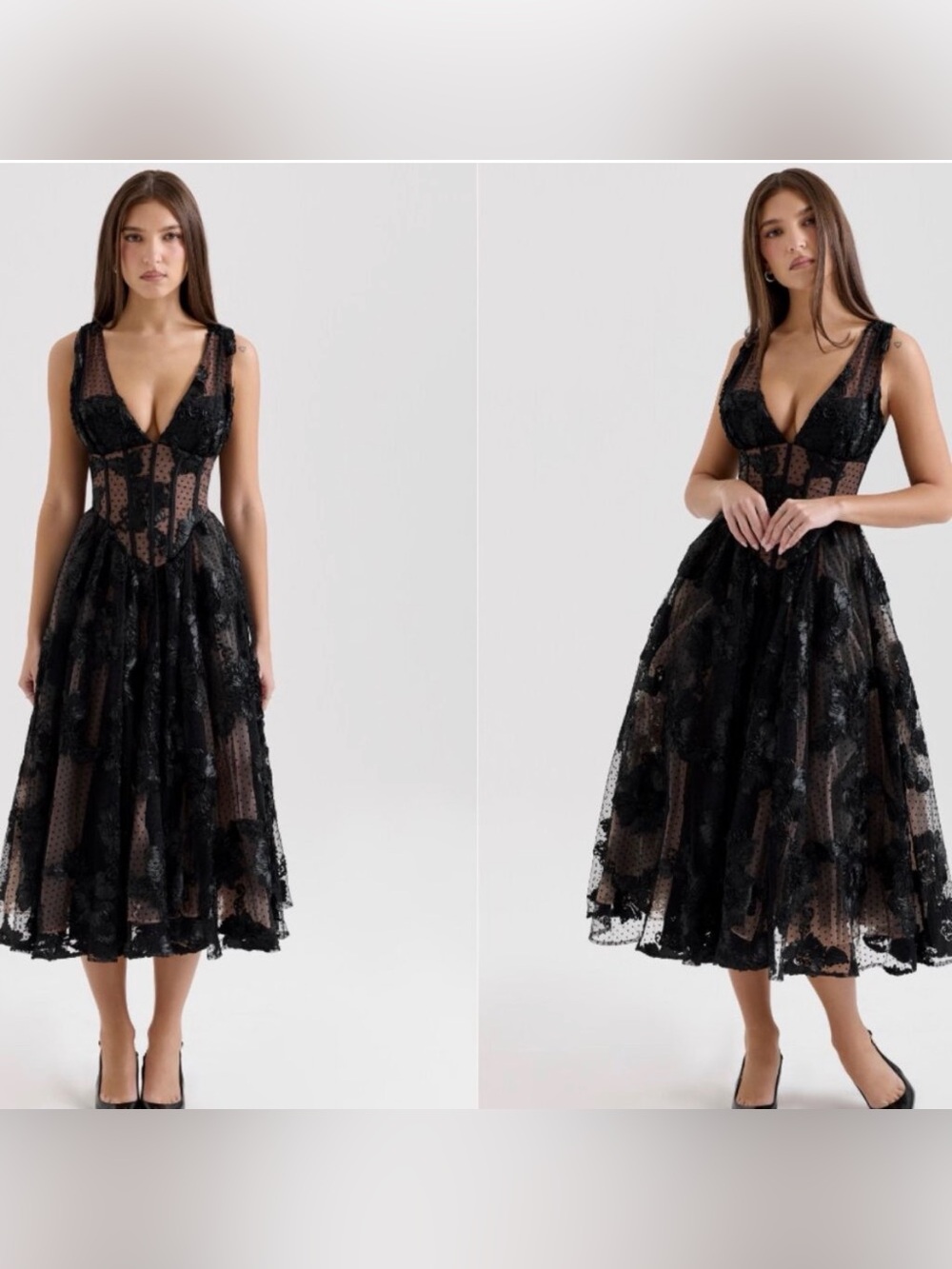 House of CB Sianna Black Embroidered Tulle Corset Midi Dress NWT Size Small - Picture 5 of 11